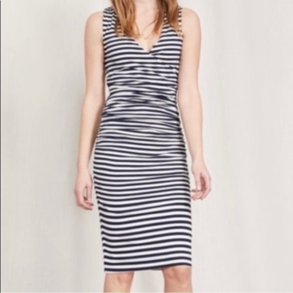 Boden Crossover Ruched Nautical Striped Midi Dress Size 8L - Picture 1 of 10